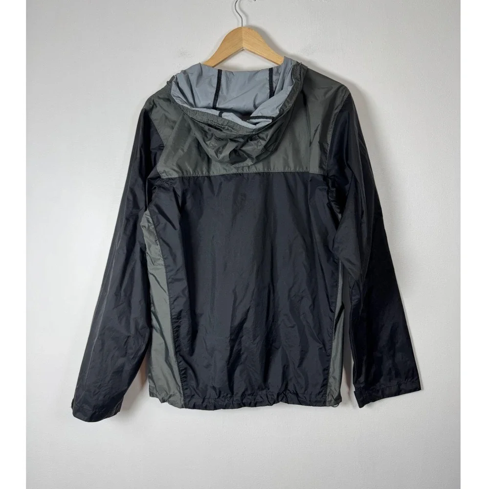 Gorpcore Columbia Mens Small Windbreaker Jacket Black Grey Hooded Full Zip‎